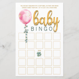 Roze Ballon Baby shower Bingo Game Kaart