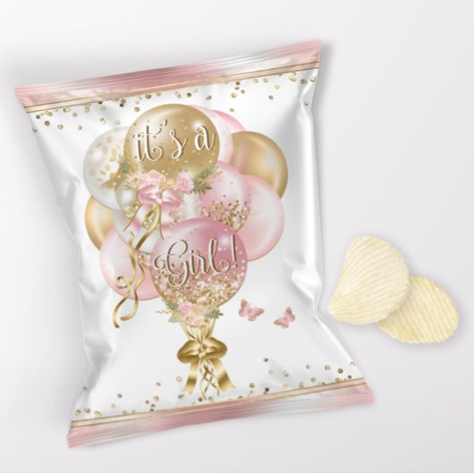 Roze ballon Baby shower Chip Bag Wrappers Flyer
