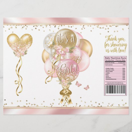 Roze ballon Baby shower Chip Bag Wrappers Flyer (Voorkant)