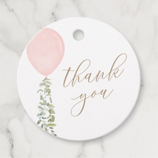 Roze ballon Baby shower Dank u Bedankjes Labels (Voorkant)