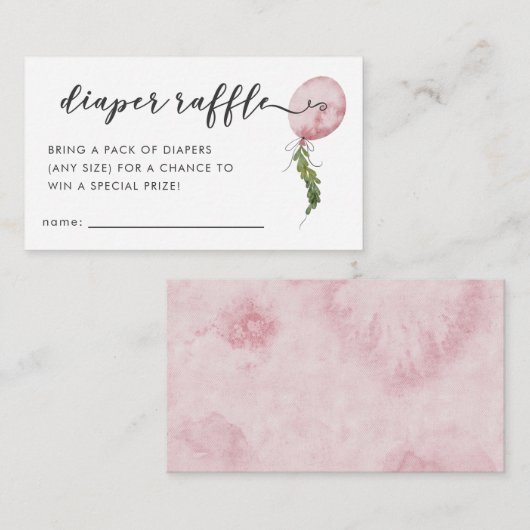 Roze ballon Baby shower Diaper Raffle Ticket Informatiekaartje (Voorkant / Achterkant)
