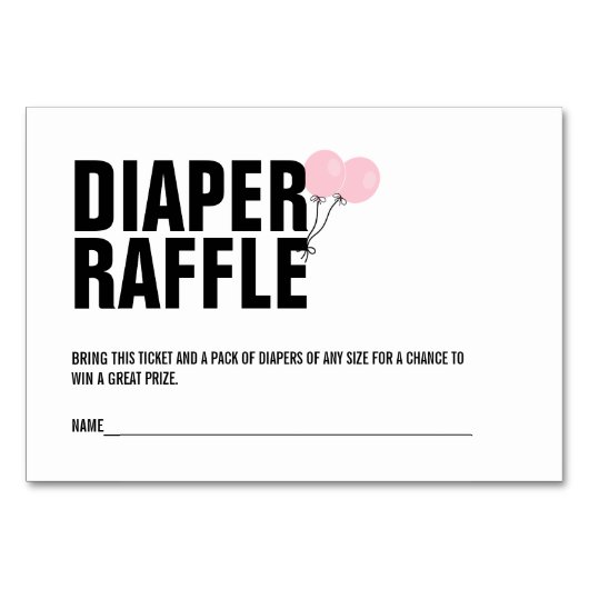 Roze ballon Baby shower Diaper Raffle Ticket Kaart (Voorkant)