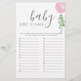 Roze ballon Baby shower Game ABC
