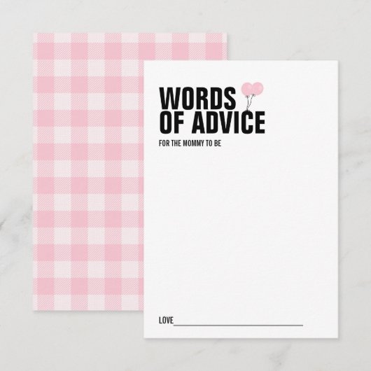 Roze ballon Baby shower mammie Advice Card Kaart (Voorkant / Achterkant)