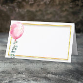 Roze Ballon Baby shower Place Card | Goud Lijst Plaatskaartje
