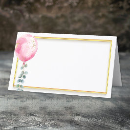 Roze Ballon Baby shower Place Card | Goud Lijst Plaatskaartje