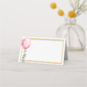 Roze Ballon Baby shower Place Card | Goud Lijst Plaatskaartje (Achterkant)