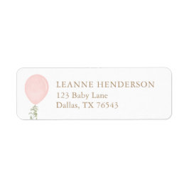 Roze ballon Baby shower Return Address Label