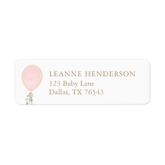 Roze ballon Baby shower Return Address Label (Voorkant)