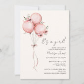 Roze ballon Baby shower Uitnodiging (Voorkant)