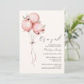Roze ballon Baby shower Uitnodiging (Staand voorkant)