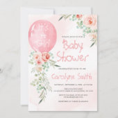 Roze ballon Baby shower Uitnodiging (Voorkant)