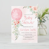 Roze ballon Baby shower Uitnodiging (Staand voorkant)