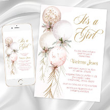Roze Ballon Baby Shower Uitnodiging