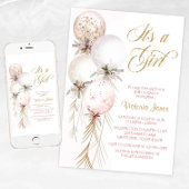 Roze Ballon Baby Shower Uitnodiging