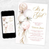 Roze Ballon Baby Shower Uitnodiging