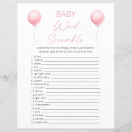 Roze Ballon Baby shower Word Scramble