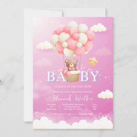 Roze ballon Beer Baby shower Kaart (Voorkant)