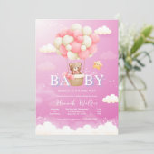 Roze ballon Beer Baby shower Kaart (Staand voorkant)
