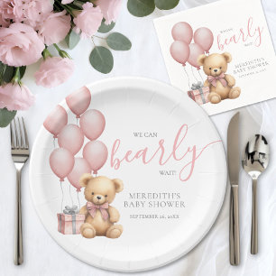 Roze ballon beer babyshower papieren bordje