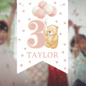 Roze Ballon Beer Happy Birthday 3 bunting banner