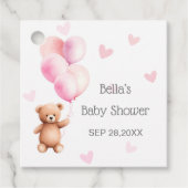 Roze ballon Beer hart Baby shower Bedankjes Labels (Voorkant)