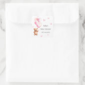 Roze ballon Beer hart Baby shower Vierkante Sticker (Tas)