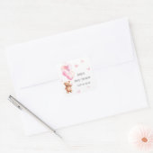 Roze ballon Beer hart Baby shower Vierkante Sticker (Envelop)