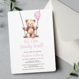 Roze Ballon Beer Meisje Baby shower Kaart
