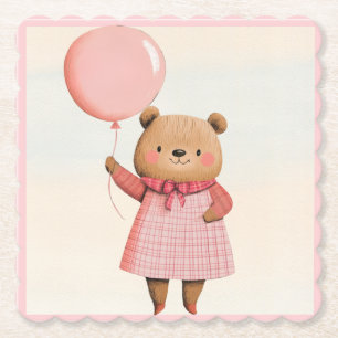 Roze ballon Beer met Plaid Outfit Kartonnen Onderzetters