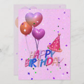 roze ballon Birthday (Voorkant / Achterkant)