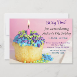 Roze Ballon blauwe cupcake Verjaardag Uitnodiging