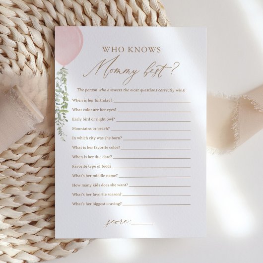 Roze ballon die mama kent beste Baby shower spel Kaart