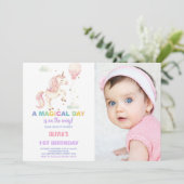 Roze Ballon Eenhoorn Verjaardag Uitnodigingen een  (Staand voorkant)