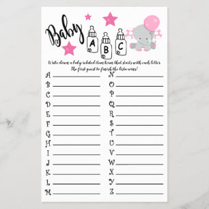 Roze ballon Elephant Baby ABC Baby shower Kaart