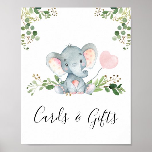 Roze ballon Elephant Baby shower Party Sign. Poster (Voorkant)