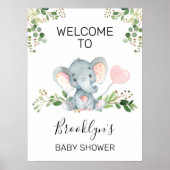 Roze ballon Elephant Baby shower Welkomstteken Poster (Voorkant)