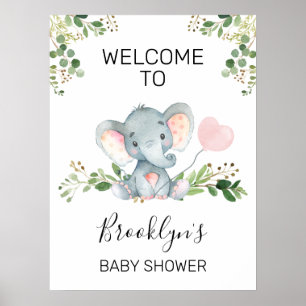 Roze ballon Elephant Baby shower Welkomstteken Poster