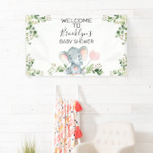 Roze ballon Elephant Foliage Baby shower Welkom Spandoek (Insitu)