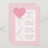 Roze ballon en Gingham Birthday Kaart (Voorkant / Achterkant)