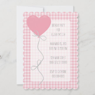 Roze ballon en Gingham Birthday Kaart