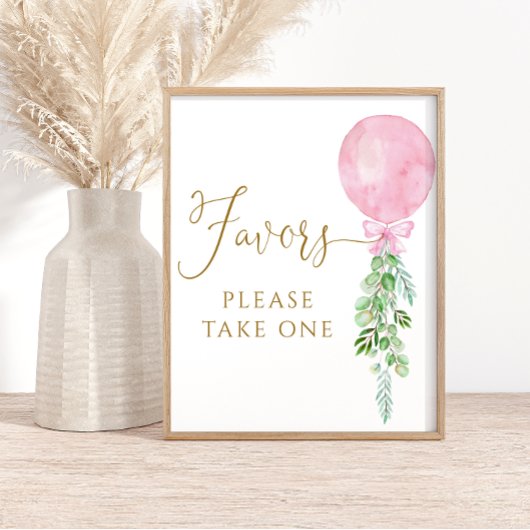 Roze ballon Eucalyptus Baby shower gunsten Poster