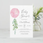 Roze ballon Eucalyptus Baby shower Kaart (Staand voorkant)