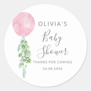 Roze ballon Eucalyptus Baby shower Ronde Sticker