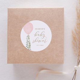 Roze ballon Eucalyptus Baby shower Ronde Sticker