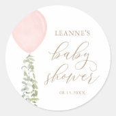 Roze ballon Eucalyptus Baby shower Ronde Sticker (Voorkant)