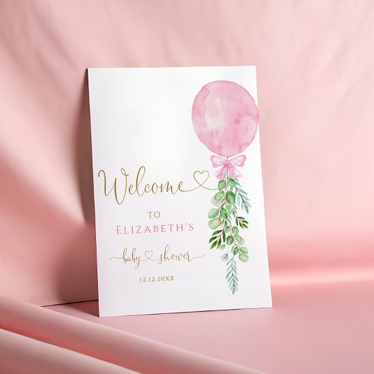 Roze ballon eucalyptus Baby shower welkom Poster