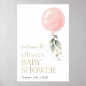 Roze ballon, Eucalyptus, Baby shower Welkom Poster (Voorkant)