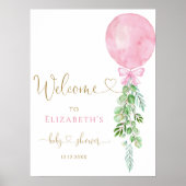 Roze ballon eucalyptus Baby shower welkom Poster (Voorkant)