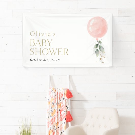 Roze ballon, Eucalyptus, Baby shower Welkom Spandoek (Insitu)